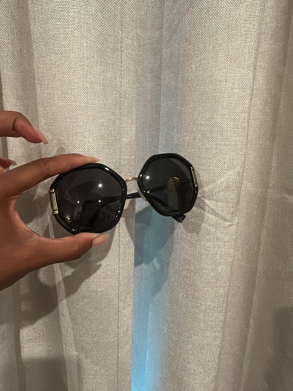 Versace Black and Gold Octagonal Sunglasses - Picture 3 of 12